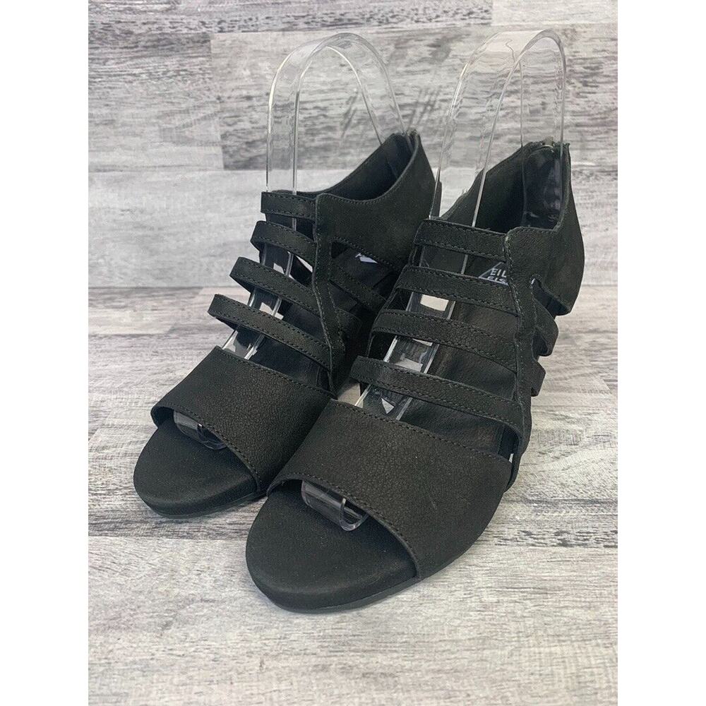 Eileen Fisher Womens Black Strappy Wedge Sandals Size 6.5